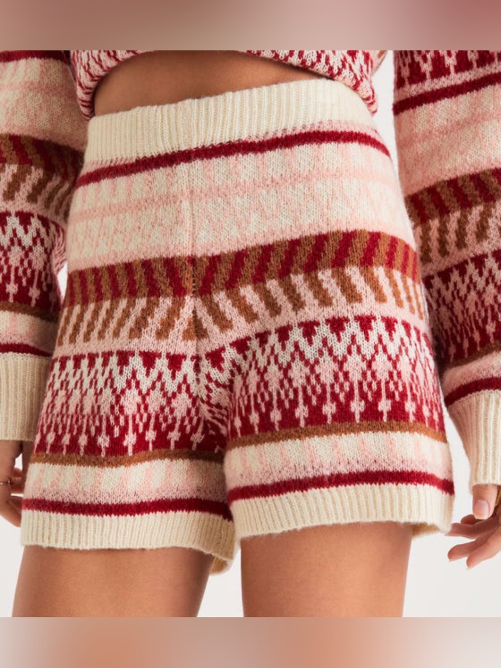 Lulus - Toasty Moment Cream Multi Fair Isle Knit Sweater Shorts